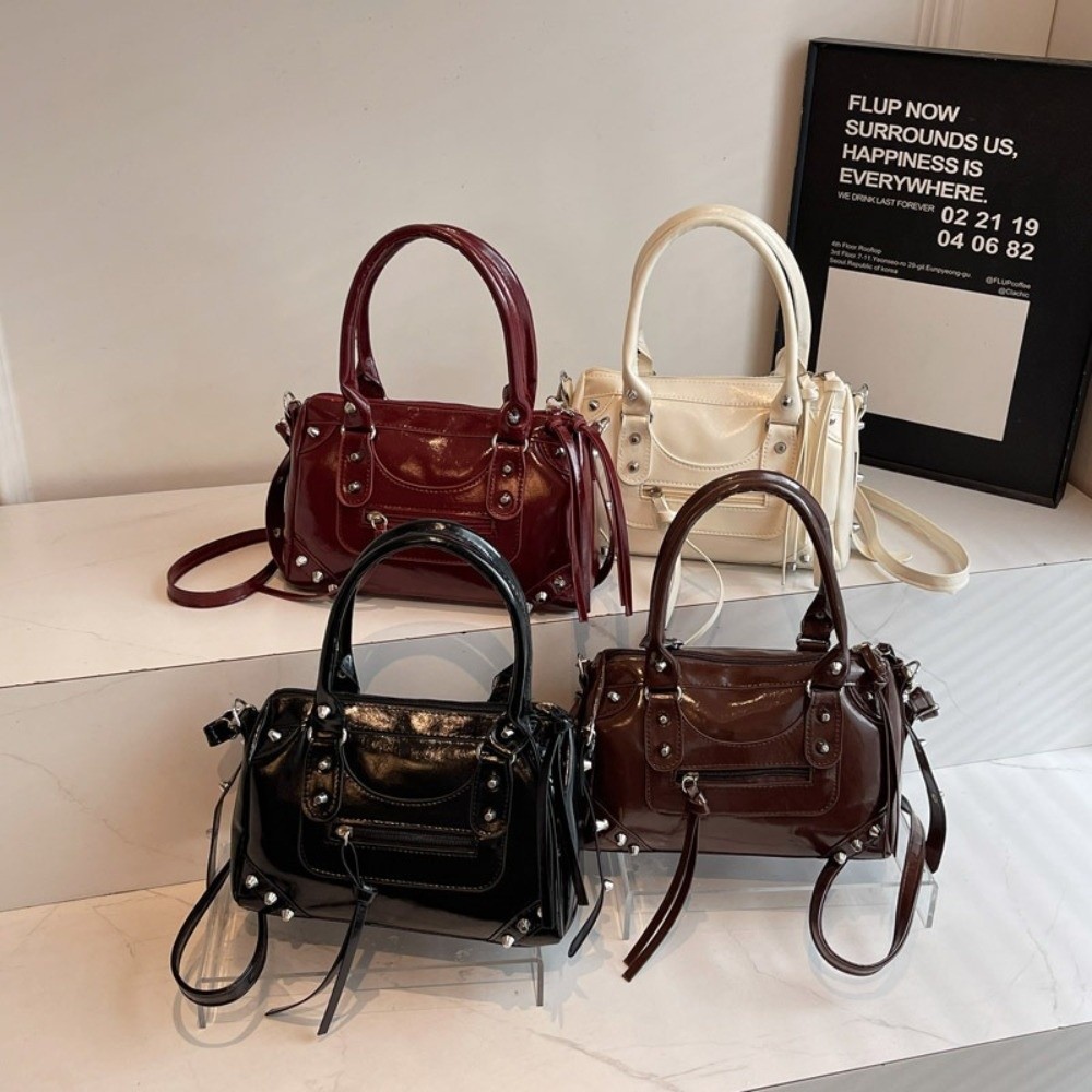 Top Handle Patent Bag - حقيبة كتف نسائية عصرية من الجلد