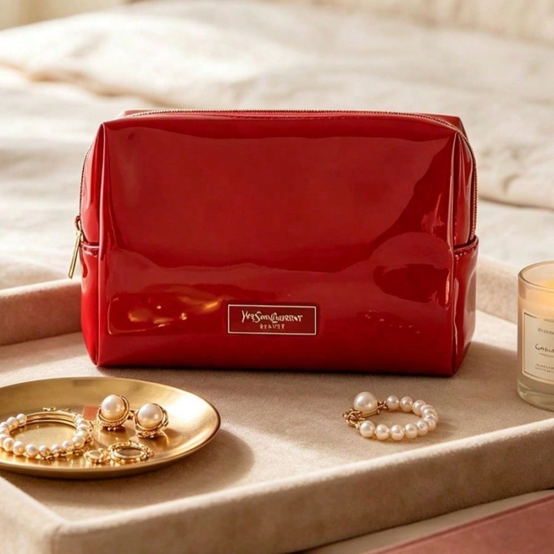 Luxury Bags Leather - حقيبة مكياج من الجلد الصناعي الأحمر
