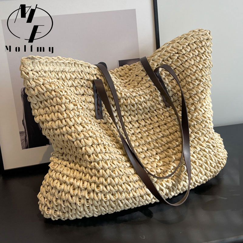 Luxury Bags For Summer - القش المنسوجة حمل الحقائب عارضة كبيرة